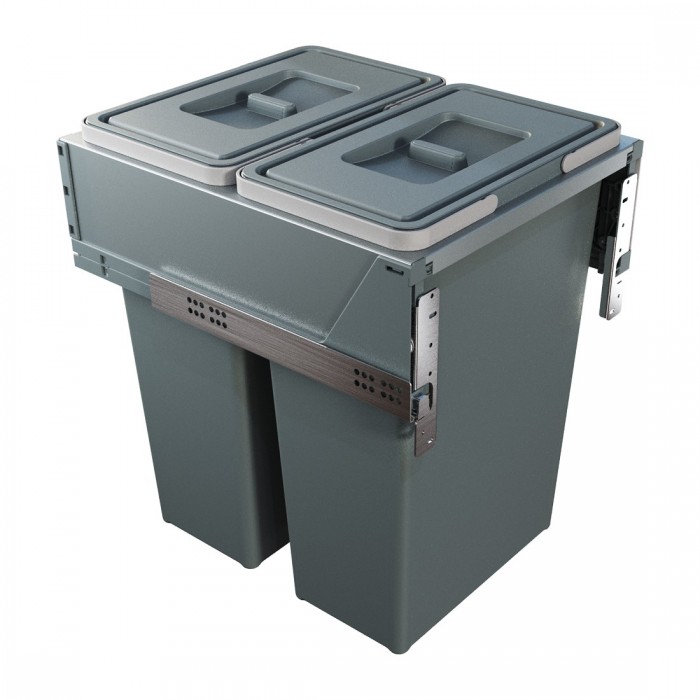 Built-in trash can for kitchen base BLOCK 2.0 2 bins total capacity 74qt (70lt)