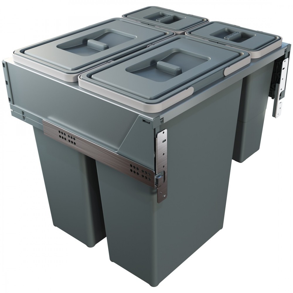 Built-in trash can for kitchen base BLOCK 2.0, 4 bins, total